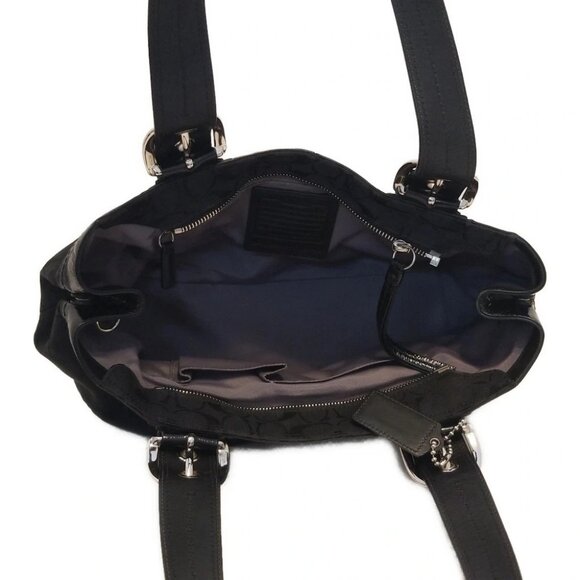 Auth COACH Soho Pleated Signature Tote F13742 Black Jacquard Patent Leather - - Picture 7 of 8